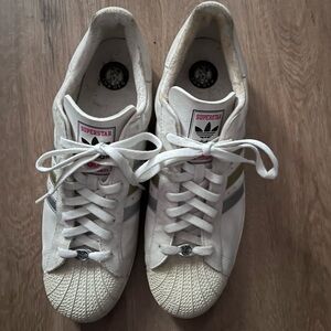 Adidas Superstar White with Gold and Silver Stripes